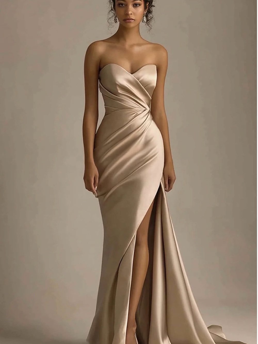 Berylove Champagne Sweetheart Long Formal Dress With Slit